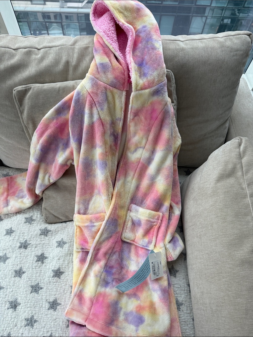 NWT Nordstrom Cozy Multicolor Tie-Dye Hooded Kids' Pajama Robe